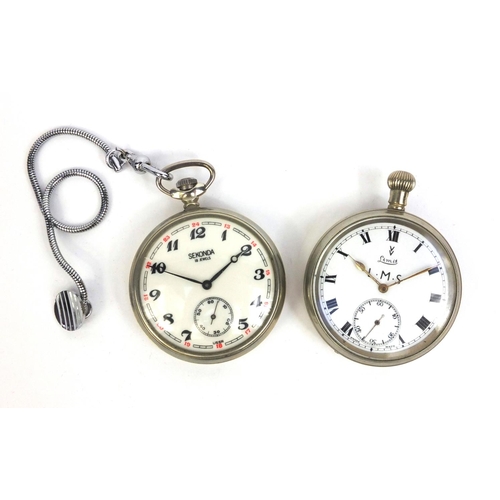 181 - Railway interest Sekonda stopwatch together with a Limit L.M.S pocket, the tallest 6cm high