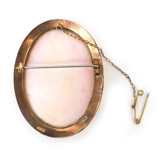 814 - Large 9ct gold mounted cameo maiden head brooch, 5.5cm high, approximate weight 21.2g