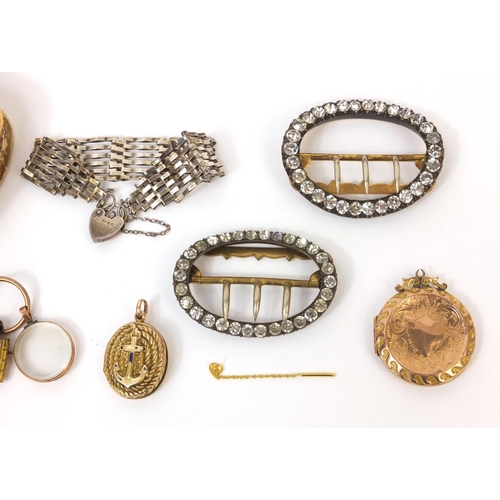 888 - Small selection of mostly vintage costume jewellery, including a cased set of mother of pearl studs,... 