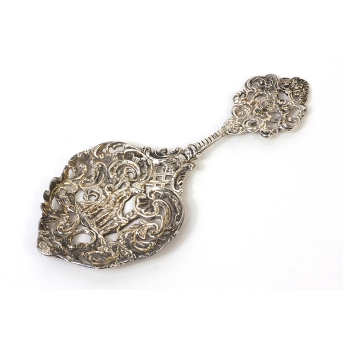 791 - Bertold Muller antique design spoon moulded with figures and masks, German import marks, 13cm long, ... 