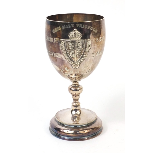 768 - Victorian silver civil service athletic sports trophy, for The one Mile Tricycle, June 5th 1886, 2nd... 