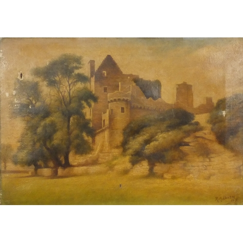 1022 - R A Dexter - Oil onto canvas titled Craiginillar Casttle, gilt framed, 35cm x 25cm excluding the fra... 