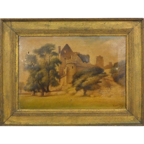 1022 - R A Dexter - Oil onto canvas titled Craiginillar Casttle, gilt framed, 35cm x 25cm excluding the fra... 