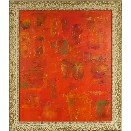 1001 - After William Scott - Oil onto canvas abstract composition, framed, 59cm x 49cm excluding the frame