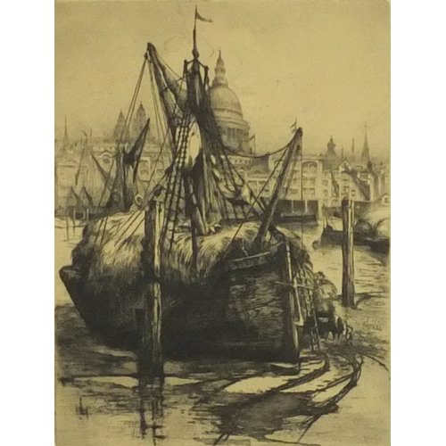 1020 - Two pencil signed limited edition etchings, one of a moored boat and one of a landscape scene, both ... 