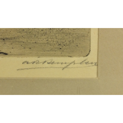 1020 - Two pencil signed limited edition etchings, one of a moored boat and one of a landscape scene, both ... 