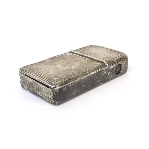 759 - Silver vesta/cigar cutter combination case with engine turned decoration, indistinct marks to the in... 