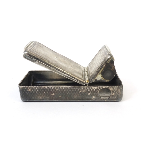 759 - Silver vesta/cigar cutter combination case with engine turned decoration, indistinct marks to the in... 