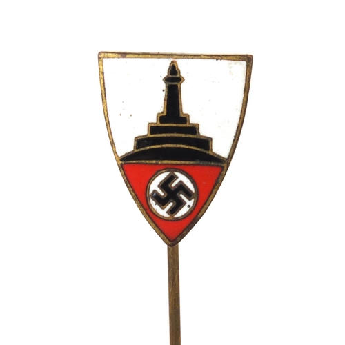 376 - German Military interest Nazi style enamelled stick pin, factory marks to the reverse, 6cm high