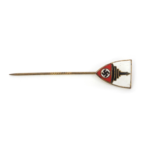 376 - German Military interest Nazi style enamelled stick pin, factory marks to the reverse, 6cm high