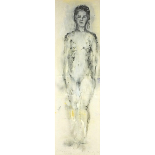 1029 - Claire Gavronsky - Oil onto canvas view of a standing nude figure, bearing an inscription 'For Rober... 