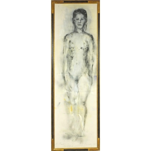 1029 - Claire Gavronsky - Oil onto canvas view of a standing nude figure, bearing an inscription 'For Rober... 