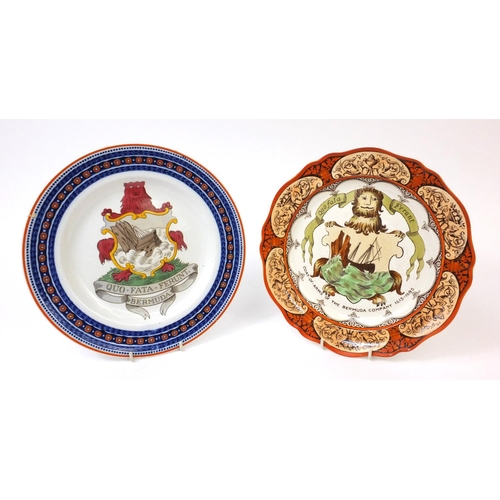 611 - Two Wedgwood Bermuda company plates, both with factory marks to the base, the larger 26cm in diamete... 