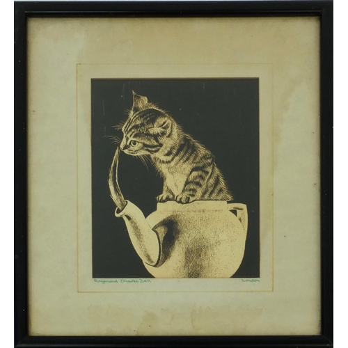 997 - Raymond Charles Dell - Two scratchboard studies, one of a scared cat and one of a cat sitting on a t... 