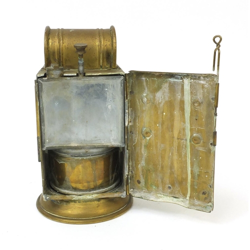 183 - Railway interest brass and glass oil lamp, 23cm high