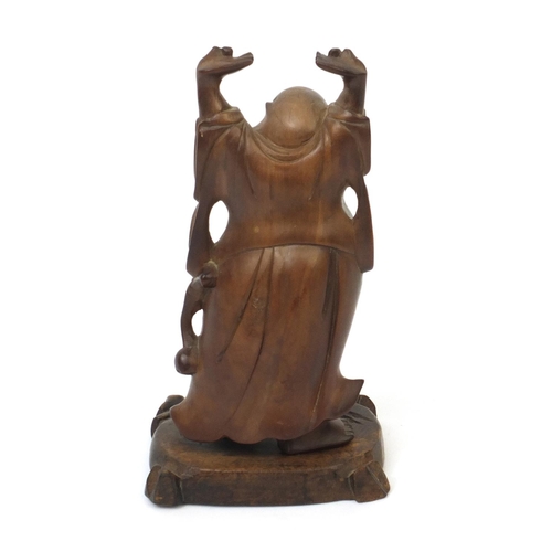 509 - Japanese carved hardwood Okimono of a happy buddha, 14cm high