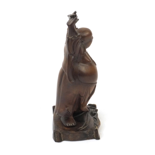 509 - Japanese carved hardwood Okimono of a happy buddha, 14cm high