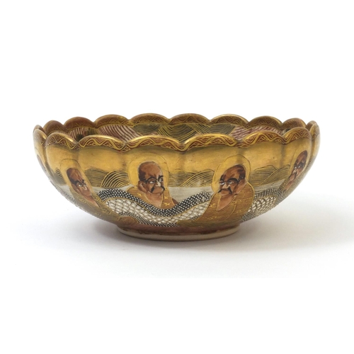 499 - Japanese Satsuma pottery immortals pattern bowl, character marks to the base, 18cm in diameter