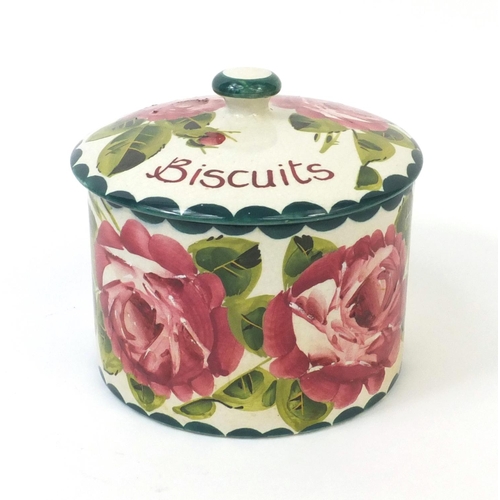 619 - Weymss pottery biscuit box and cover hand painted with roses, T Goode & Co mark to the base, 12cm hi... 