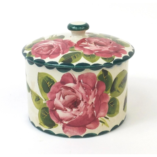 619 - Weymss pottery biscuit box and cover hand painted with roses, T Goode & Co mark to the base, 12cm hi... 