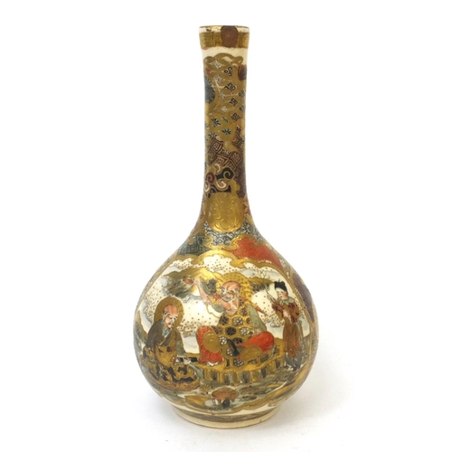 501 - Japanese Satsuma pottery vase hand painted and gilded with figures and flowers, 19cm high