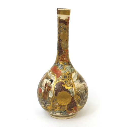 501 - Japanese Satsuma pottery vase hand painted and gilded with figures and flowers, 19cm high