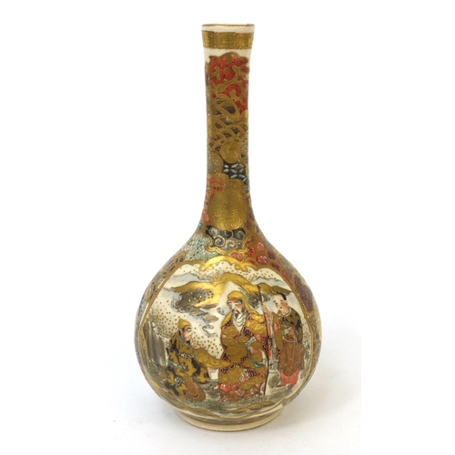 501 - Japanese Satsuma pottery vase hand painted and gilded with figures and flowers, 19cm high