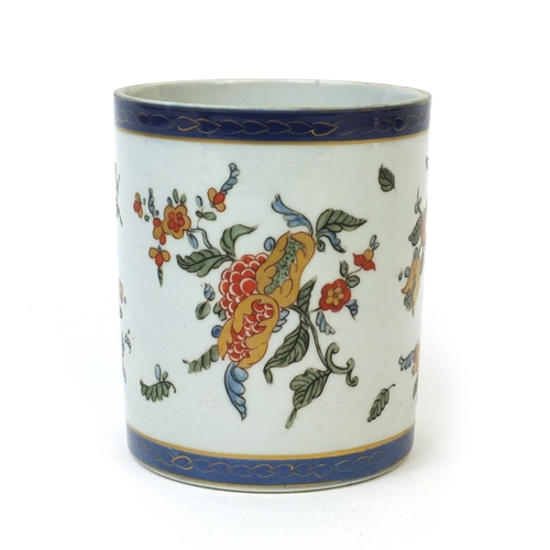 596 - Samson porcelain armorial brush pot hand painted with flowers, factory marks to the base, 11cm high