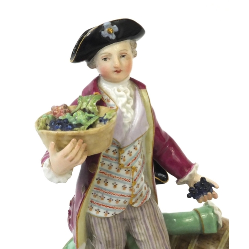 590 - 19th century Meissen hand painted porcelain figure group of two males and a female, factory marks to... 