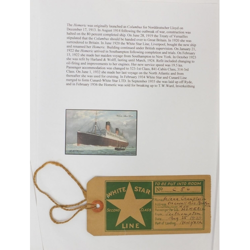 188 - Collection of shipping interest ephemera including White Star Line S tourist label similar to the on... 