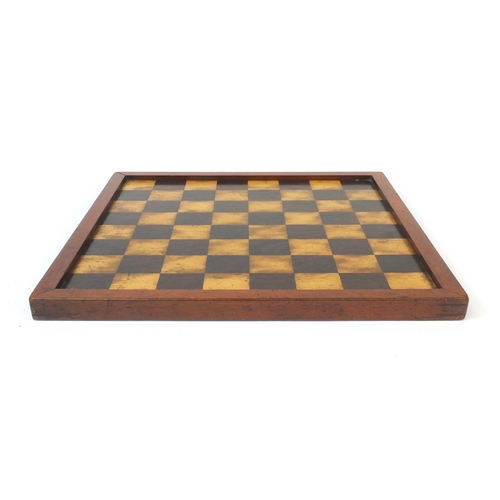 413 - Mahogany framed satin and rosewood chess board, 41cm x 41cm