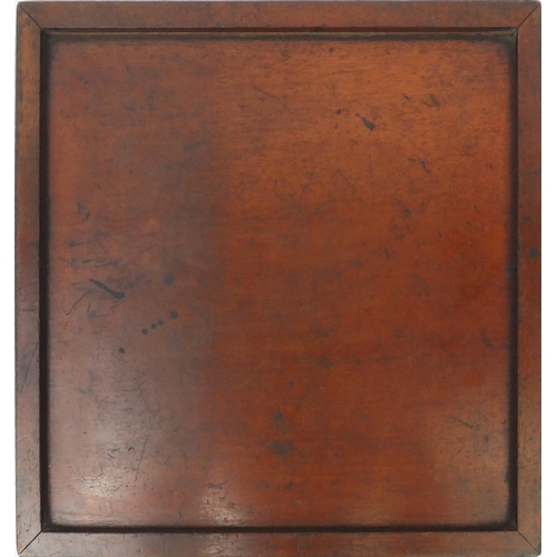 413 - Mahogany framed satin and rosewood chess board, 41cm x 41cm