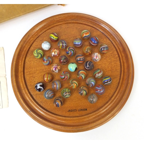 415 - Boxed John Jaques & Son the game of solitaire, including thirty three colourful glass marbles, the s... 