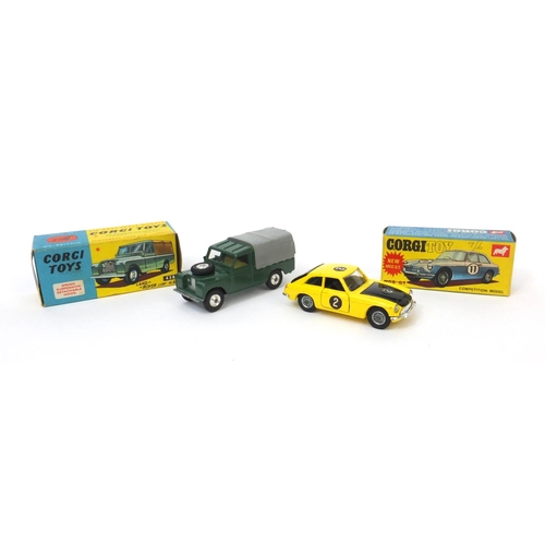 425 - Two boxed Corgi toys comprising Land rover 438 and MGB G.T. Competition model 345