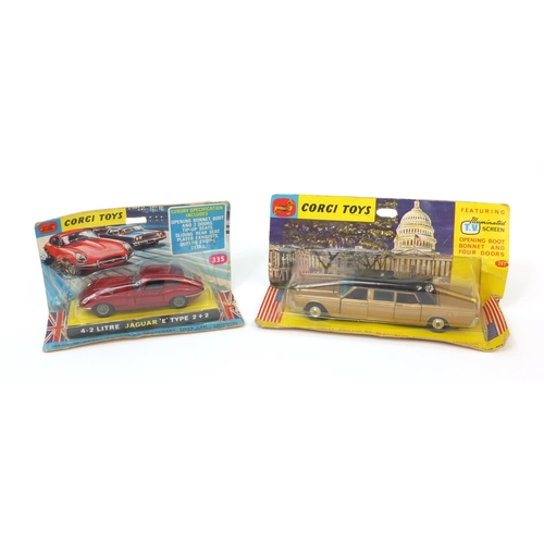 420 - Two boxed Corgi toys comprising Lincoln Continental Executive Limousine and Jaguar E Type