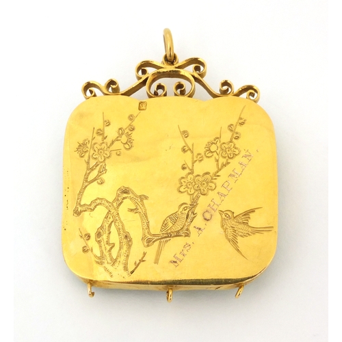 515 - 19th century Chinese carved green jade panel of a water dragon, mounted in an 18ct gold pendant sett... 