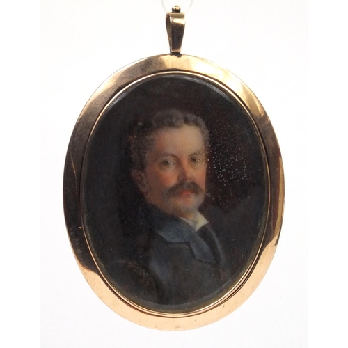 6 - Antique portrait miniature of a formley dressed gentleman onto ivory, indistinctly signed, housed in... 