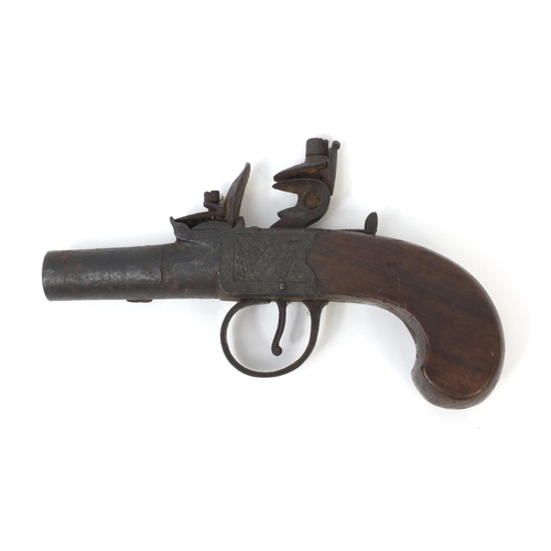 401 - Victorian T.Hoades of Salesbury pocket pistol engraved 'T HOADES Salesbury' to the plate, the wooded... 