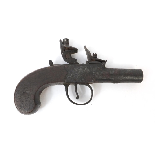 401 - Victorian T.Hoades of Salesbury pocket pistol engraved 'T HOADES Salesbury' to the plate, the wooded... 