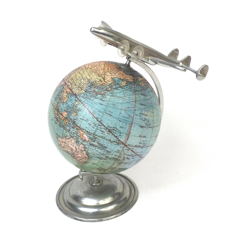 48 - American Weber Costello Co 12 inch globe with aluminium plane, arch and base, 29cm high