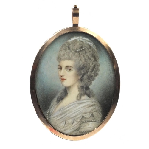 4 - 19th century oval portrait miniature of a lady wearing a white dress onto ivory, housed in an unmark... 