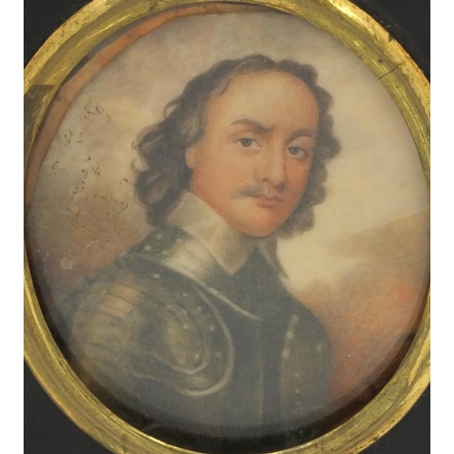 14 - 19th century oval portrait miniature of a soldier in uniform onto ivory, housed in an ebonised frame... 