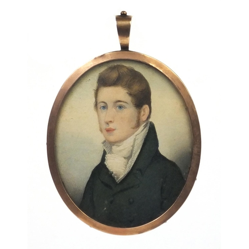 18 - 19th century oval double sided portrait miniature one side of a male wearing a green coat the other ... 