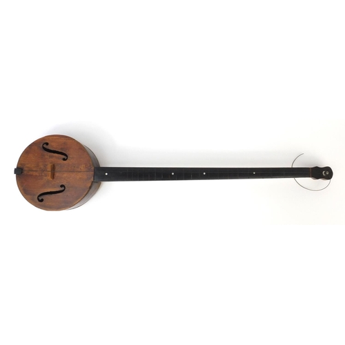 353 - Old wooden Dulcet musical instrument, 'The Dulcet' plaque to the reverse, 75cm long