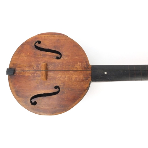 353 - Old wooden Dulcet musical instrument, 'The Dulcet' plaque to the reverse, 75cm long