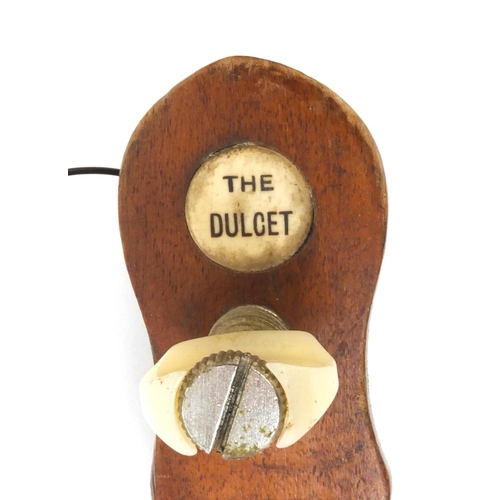 353 - Old wooden Dulcet musical instrument, 'The Dulcet' plaque to the reverse, 75cm long