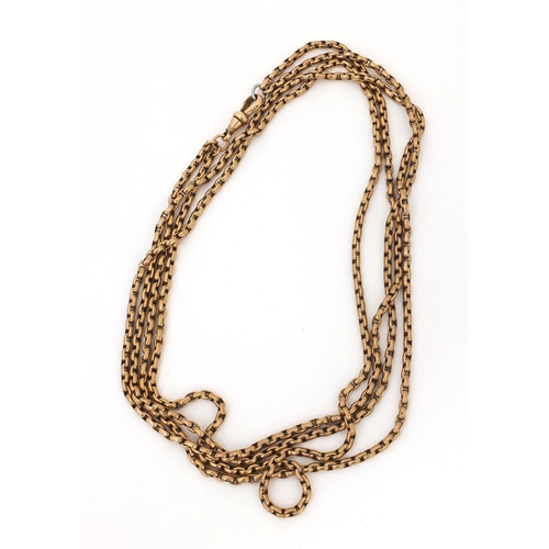 817 - 9ct gold double long guard chain, 80cm long, approximate weight 39.4g