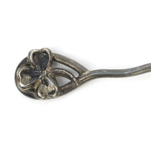 789 - Irish silver spoon with clover terminal, J.S Makers Mark, 12cm long, approximate weight 21.5g