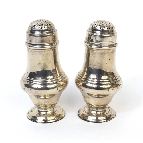 757 - Pair of silver baluster shaped casters, S.B & S Ltd. Chester 1936, 9.5cm high, approximate weight 14... 