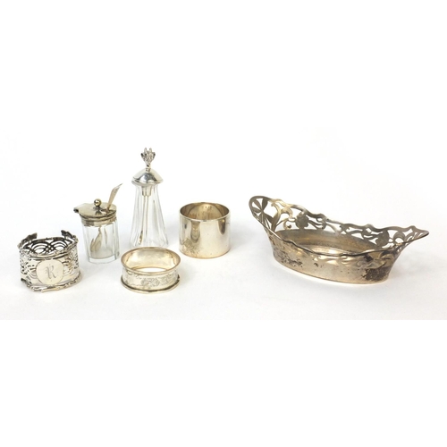 783 - Silver and white metal items including a 800 grade silver dish with pierced decoration, a silver dev... 